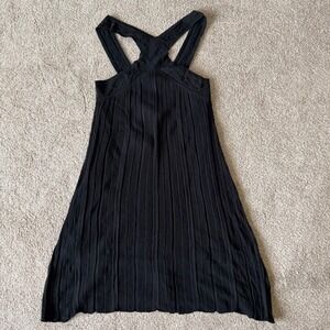 Tibi Black Knit Cross Neck Sleeveless A-Line Dress S Rayon Cotton Blend NWT